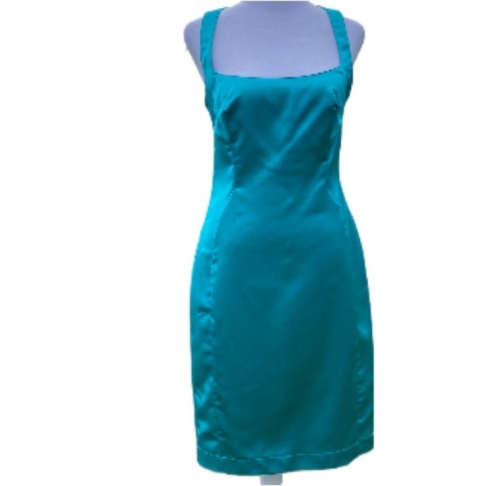 Just Cavalli Teal Satin Bod-Con Midi Dress Size 8